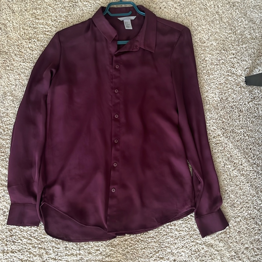 Wine Coloured Button Up Blouse